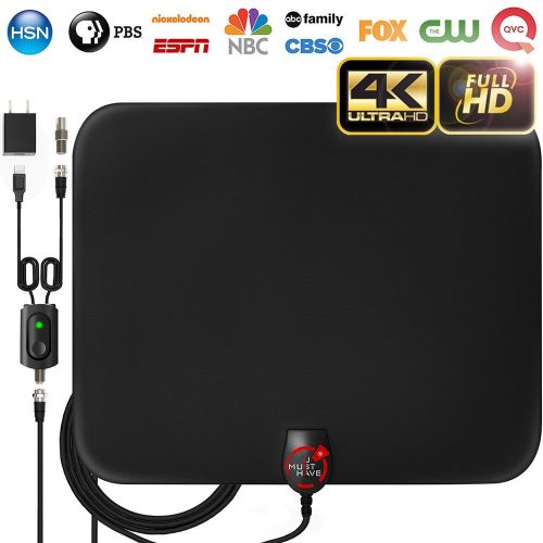 Amplified HD Digital TV Antenna with Long 65-80 Miles Range – Support 4K 1080p & All Older TV's for Indoor with Powerful HDTV Amplifier Signal Booster - 18ft Coax Cable / Power Adapter
