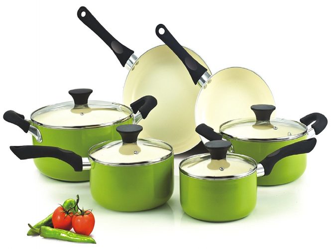 Cook N Home NC-00358 Nonstick Ceramic Coating 10-Piece Cookware Set, Green