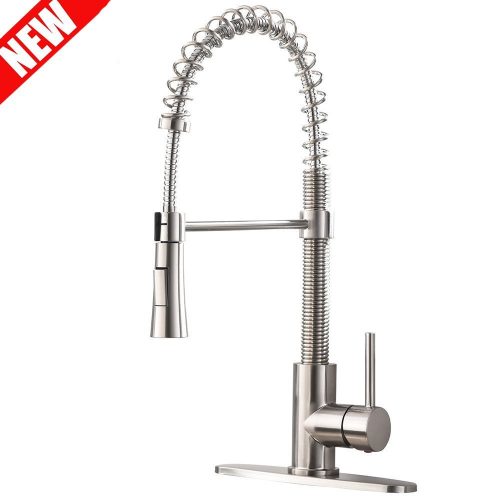 VAPSINT Best Modern Commercial Lead-Free Pull-Down Sprayer Brushed Nickel Kitchen Faucet; Single Handle Pull Out Kitchen Sink Faucet (With Deck Plate)