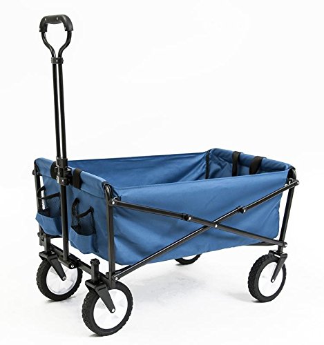 Seina Collapsible Folding Utility Wagon Garden Cart Shopping Beach Outdoors, Blue