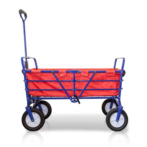 WonderFold Outdoor Next Generation 2-in-1 Heavy Duty Folding Wagon Field Work Garden Utility Cart with Polyester Basket (Sapphire Blue with Red Basket)