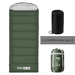 8. “HONEST OUTFITTERS Sleeping Bag with Compression Sack, Envelope Portable and Lightweight for 3-4 Season Camping, Hiking, Traveling, Backpacking and Outdoor Activities Bottle Green (SINGLE)” - Sleeping Bags