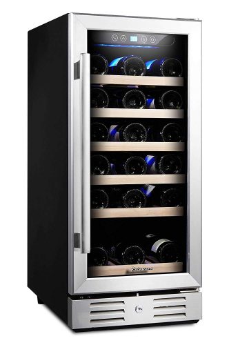Kalamera 15'' Wine Cooler 30 Bottle Built-in or Freestanding with Stainless Steel & Double-Layer Tempered Glass Door and Temperature Memory Function