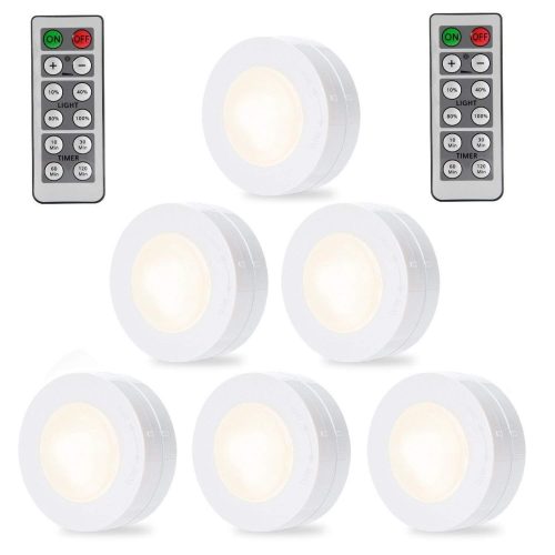 SOLLED Wireless LED Puck Lights, Kitchen Under Cabinet Lighting with Remote Control, Battery Powered Dimmable Closet Lights, 4000K Natural Light-6 Pack