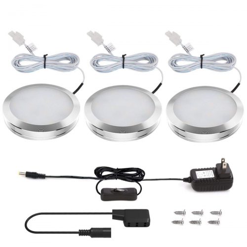 LE LED Under Cabinet Lighting Kit, 510lm Puck Lights, 3000K, Warm White, All Accessories Included, Kitchen, Closet Lights, Set of 3