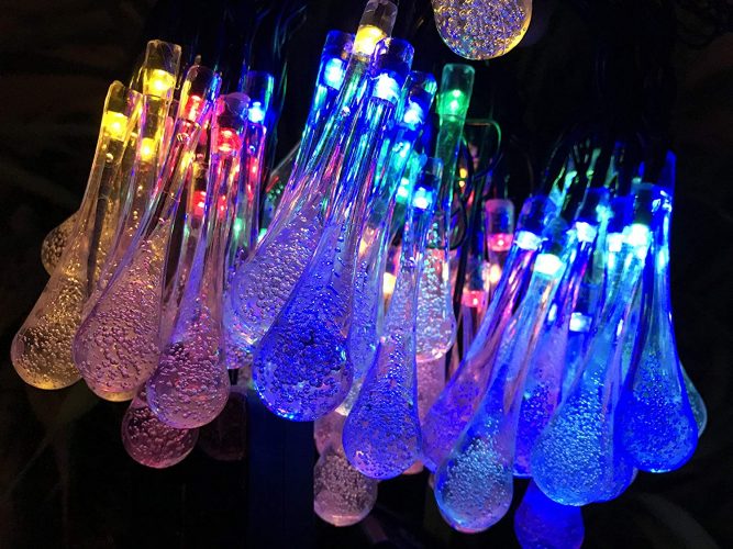 2 Pack Solar Strings Lights, Lemontec 20 Feet 30 LED Water Drop Solar Fairy Lights, Waterproof Lights for Garden, Patio, Yard, Home, Parties- Multi Color