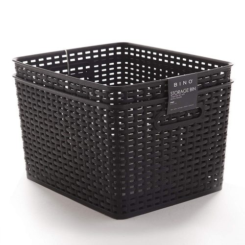 BINO Woven Plastic Storage Basket, Large– 2 PACK (Black) - Plastic Storage Bins