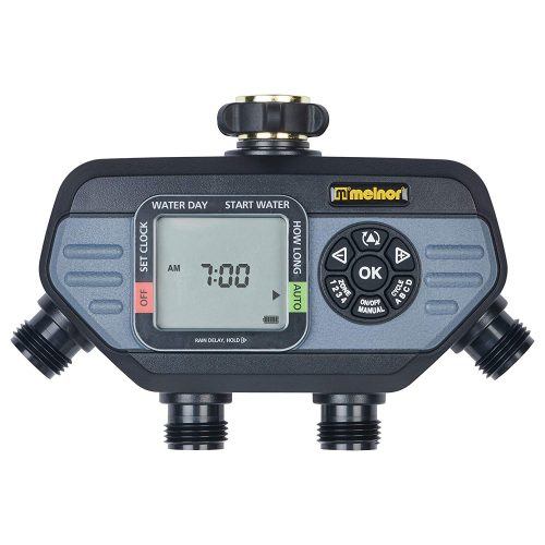 Melnor Advanced Functions 4-Outlet Digital Water Timer 4 Independent Cycles Individual Days of Week for Each Valve, 4 zone