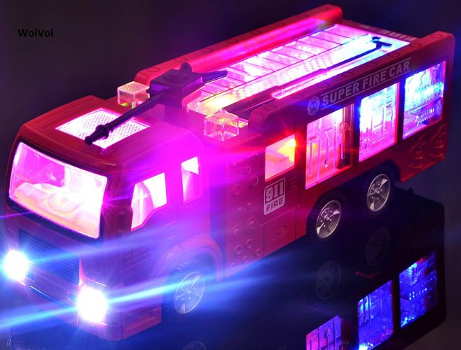 WolVol Electric Fire Truck Toy With Stunning 3D Lights and Sirens goes around 