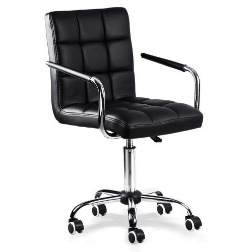 Yaheetech Modern PU Leather Midback Adjustable Executive Office Chair Swivel Stool Chair on Wheels, Black
