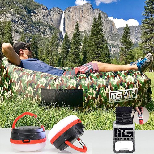 Best Inflatable Sofa Best Air Lounger - Pool Float Lounge Chair - Lazy Hangout Bag - Water Proof Air Hammock - Includes: 2 LED Camping Lights, 3 Pockets &amp; Bottle Opener.