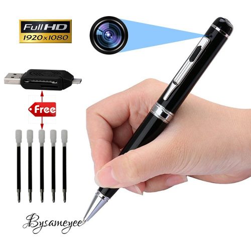 Bysameyee Spy Camera Pen HD 1080P Mini DVR, Portable Video Recorder Hidden Camcorder with 5 Ink Refills, Card Reader – Black and Silver