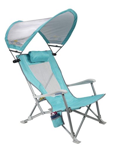 GCI Waterside SunShade Folding Beach Recliner Chair with Adjustable SPF Canopy
