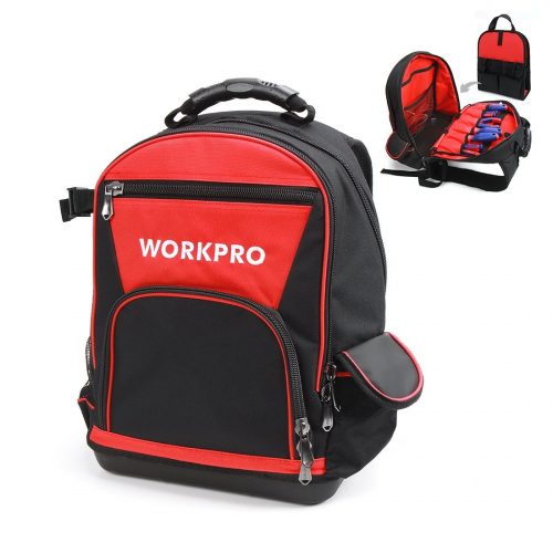 WORKPRO Backpack Tool Bag 60-pocket Jobsite Tote with Water Proof Molded Base