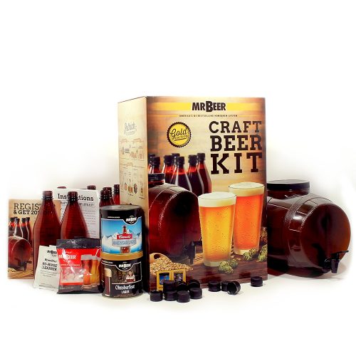 Mr. Beer Premium Gold Edition 2 Gallon Homebrewing Craft Beer Making Kit With Two Beer Refills