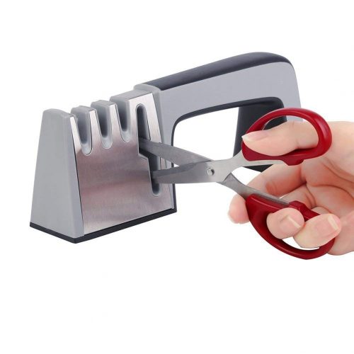 Markkeer Kitchen Multifunctional Knife Sharpener and Scissors Sharpener, Professional 4 Stage Sharpening System, Suitable for All Size of Stainless Steel knives (Black) - Scissor Sharpeners