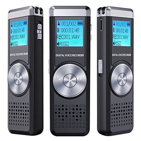 Digital Voice Recorder, TENSAFEE 8G Dictaphone Sound Recorder, Portable Rechargeable HD Audio Recorder, MP3 Player/A-B Repeat/One Touch Recording, Voice Recorders for Lectures/Meetings/Interviews/Class - Portable Digital Voice Recorders