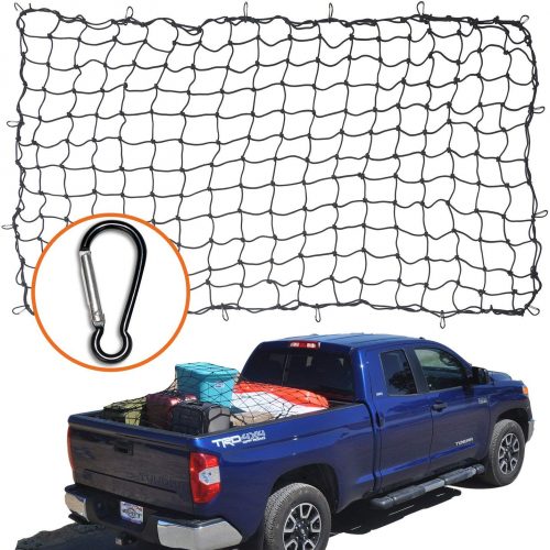 4'x6' Super Duty Bungee Cargo Net for Truck Bed Stretches to 8'x12' | 12 Tangle-free D Clip Carabiners | Small 4”x4” Mesh Holds Small and Large Loads Tighter - Truck Bed Covers