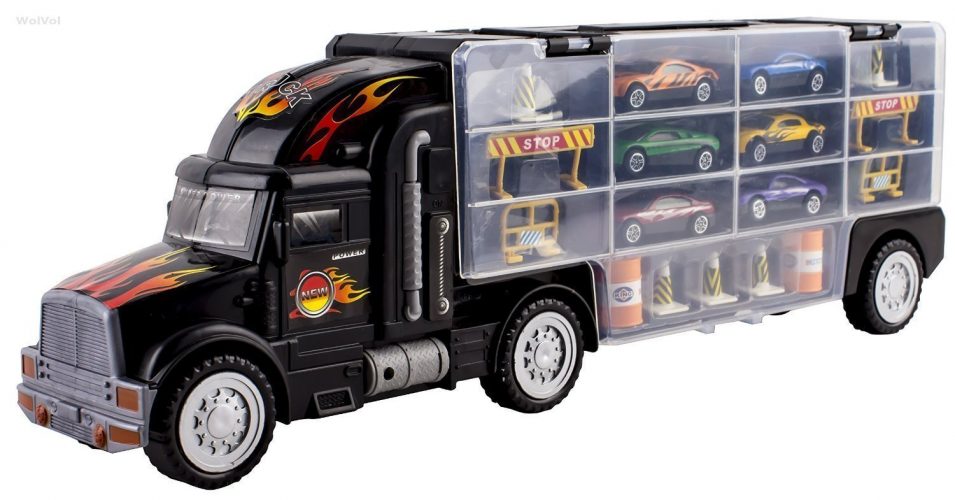 WolVol Transport Car Carrier Truck Toy for Boys and Girls (includes 6 cars and 28 slots)
