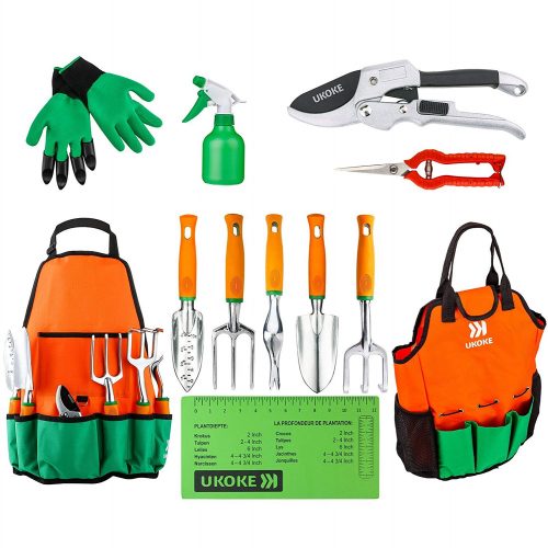 UKOKE Garden Tools Sets, 12 Piece Aluminum Hand Tool Kit, - 