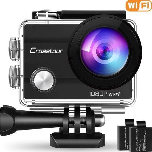 Crosstour Action Camera Underwater Cam WiFi 1080P Full HD 12MP Waterproof 30m 2" LCD 170 degree Wide-angle Sports Camera with 2 Rechargeable 1050mAh Batteries and Mounting Accessory Kits (1080P)