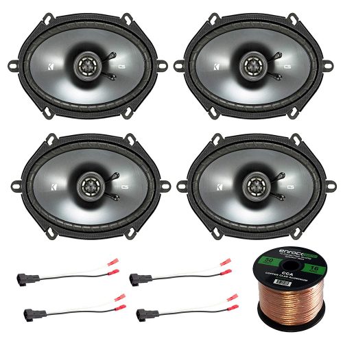 Car Speaker Set Combo Of 4 Kicker 40CS684 6x8" Inch 450W 2-Way Car Coaxial Stereo Speakers + 4 Metra 72-5600 Speaker Connector for Ford, Lincoln, Mazda, Mercury, + Enrock 50ft 16g Speaker Wire
