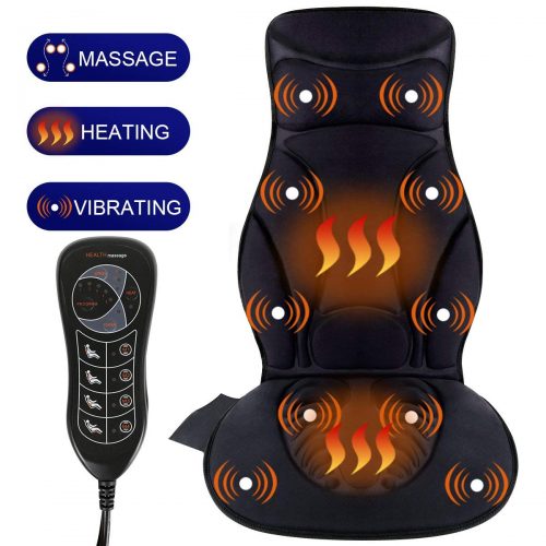 Relief Expert 10-Motor Vibrating Car Seat Back Massager Chair Pad with Heat, 5 Modes for Car, Home, Office