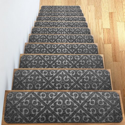 Carpet Stair Treads Set of 13 Non Slip/Skid Rubber Runner Mats or Rug Tread - Indoor Outdoor Pet Dog Stair Treads Pads - Non-Slip Stairway Carpet Rugs (Gray) 8" x 30" Includes Adhesive Tape
