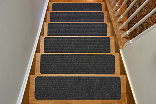 Stair Treads Collection Indoor Skid Slip Resistant Carpet Stair Tread Treads (Dark Grey, Set of 13 (8 in x 30 in))