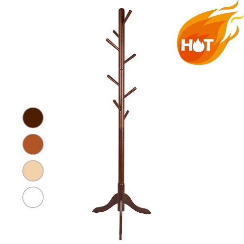 LCH Sturdy Coat Rack Solid Rubber Wood Hall Tree with Tripod Base, 8 Hooks,Also Suitable for Kids(Coffee)