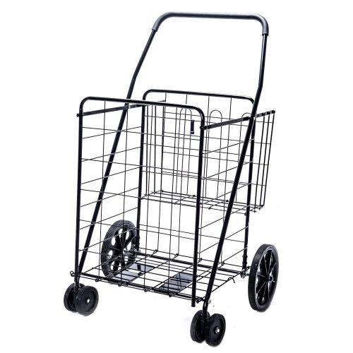 Jumbo Deluxe Folding Shopping Cart with Dual Swivel Wheels and Double Basket- 200 lb Capacity!