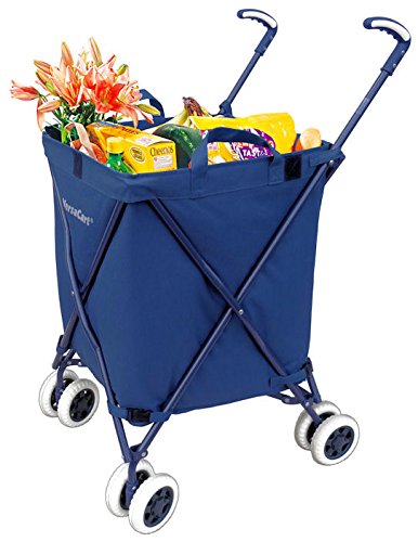 Folding Shopping Cart - VersaCart Transit Utility Cart - Transport Up to 120 Pounds (Water-Resistant Heavy Duty Canvas), Navy Blue