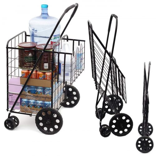 MOD Complete MDC77037 Double Basket Flat Folding Shopping Cart with Swivel Wheels, Black