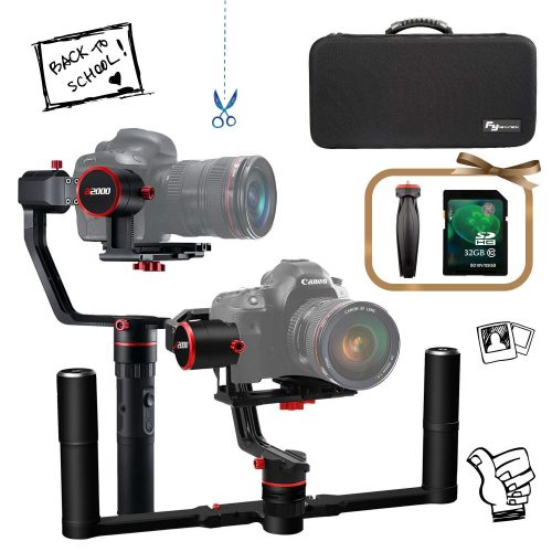 FeiyuTech a2000 3-Axis DSLR Camera Gimbal, Dual Handheld KIT, Upgrade version, Payload Upgrade to 250-2500g, Compatible with NIKON/SONY/CANON Series Camera and lens, with Case & 32 GB SD Card