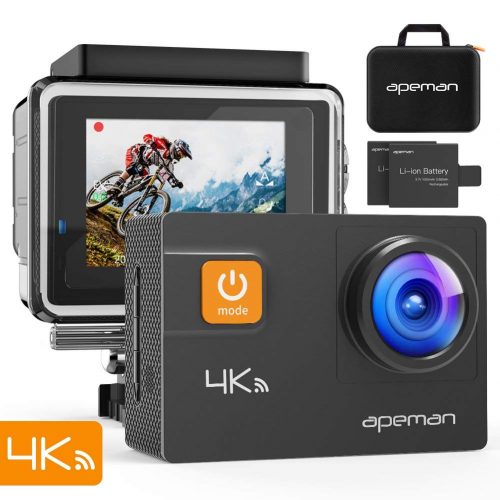 APEMAN Action Camera 4K 20MP WiFi Ultra HD Underwater Waterproof 40M Sports Camcorder with 170° EIS Sony Sensor, 2 Upgraded Batteries, Portable Carrying Bag and 24 Mounting Accessories Kits
