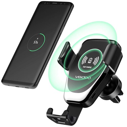 Wireless Car Charger, Veidoo Gravity Fast Charge Car Mount Air Vent Phone Holder for Samsung Galaxy S9 S9 Plus S8 S7/S7 Edge Note 8 5 & Standard Charge for iPhone X 8/8 Plus (Black)