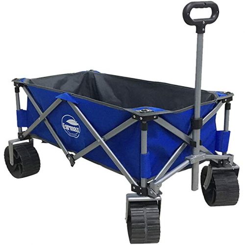 Eurmax Sports Collapsible Sturdy Steel Frame Garden Carts on Wheels Utility Beach Wagon Cart，Bonus 8x8Ft Picnics Mat (Blue & Gray) - 4 Wheel Garden Carts
