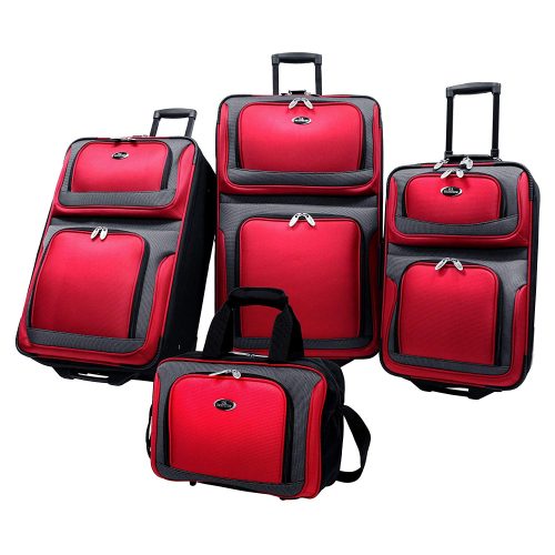 U.S Traveler New Yorker Lightweight Expandable Rolling Luggage 4-Piece Suitcases Sets - Red - Lightweight luggage