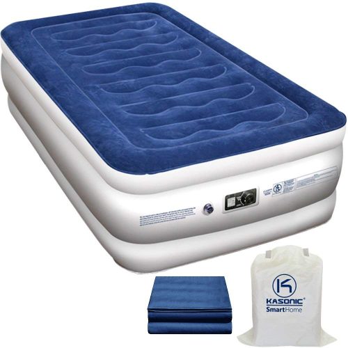 Kasonic Air Mattress Twin Size - Inflatable Airbed with Free Fitted Sheet & Carry Bag; Height 18''; Built-in ETL Listed Electric Pump Raised Air Bed; Easy Setup for Home Use/Office Relax/Camping