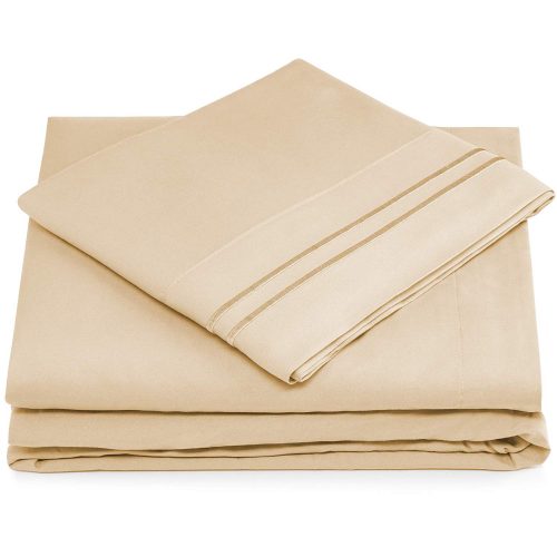 Cosy House Collection Queen Size Bed Sheets - Cream Luxury Sheet Set - Deep Pocket - Super Soft Hotel Bedding - Cool & Wrinkle Free - 1 Fitted, 1 Flat, 2 Pillow Cases - Beige Queen Sheets - 4 Piece