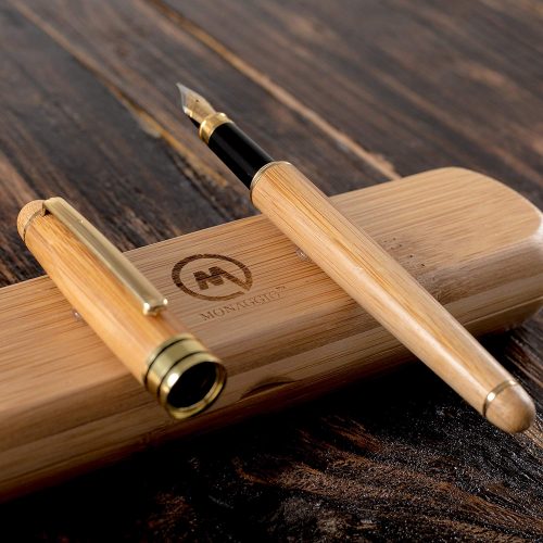 Fountain Pen Set Fine to Medium Nib Original Bamboo Wood With Eco Case and Converter Vintage Antique Drawing Writing Journal Calligraphy Pens For Refillable Ink Cartridges Gift For Women Men On Sale