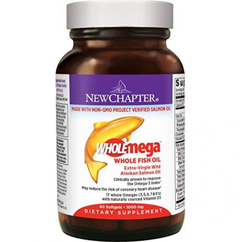 New Chapter Fish Oil Supplement - Wholemega Wild Alaskan Salmon Oil with Omega-3 + Vitamin D3 + Astaxanthin + Sustainably Caught - 60 Count
