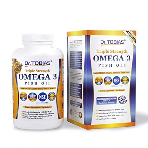 Dr. Tobias Omega 3 Fish Oil Triple Strength, Burpless, Non-GMO, NSF-Certified, 180 Counts