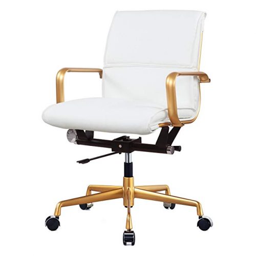 Meelano 330-GD-WHI Vegan Leather Office Chair - Minimal Design Office Chair