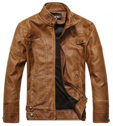 Chouyatou Men's Vintage Stand Leather Jacket - utility jackets for men