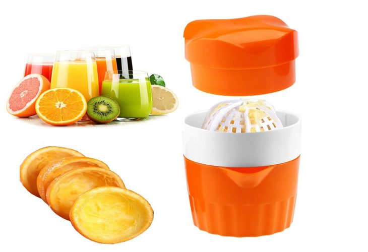 Hand Juicer Citrus Orange Squeezer Manual Lid Rotation Press Reamer for Lemon Lime Grapefruit with Strainer and Container, 2cups