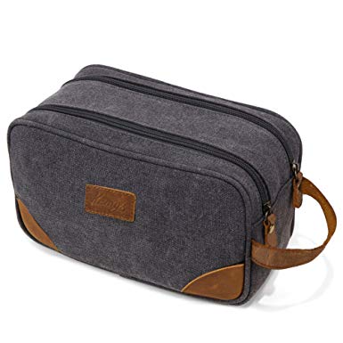 Image result for Mens Canvas Toiletry Bag Travel Bathroom Shaving Dopp Kit with Double Compartments - Men Toiletry Bags