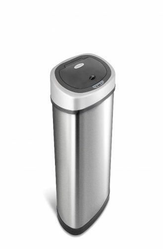 NINE STARS DZT-50-9 Automatic Touchless Infrared Motion Sensor Trash Can, 13 Gal 50L, Stainless Steel Base (Oval, Silver/Black Lid)