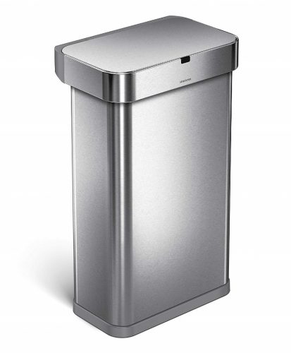Simplehuman 58 Liter / 15.3 Gallon 58L Stainless Steel Touch-Free Rectangular Kitchen Sensor Trash Can with Voice and Motion Sensor, Voice Activated, Brushed Stainless Steel