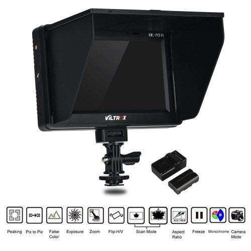VILTROX DC-70 II 4K HDMI Field Monitor 7" TFT LCD HD Video Monitor HDMI AV Input 1024 600 for DSLR Camera Canon Nikon + Rechargeable NP-F550 Battery + Charger